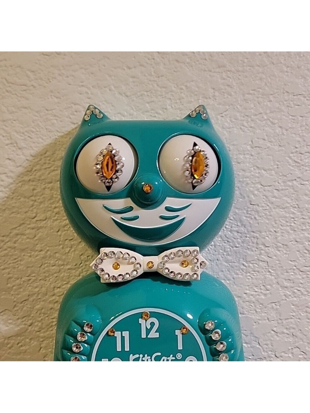 Jeweled Green Beauty Kit-Cat Klock clock SUPER RARE - Picture 1 of 5